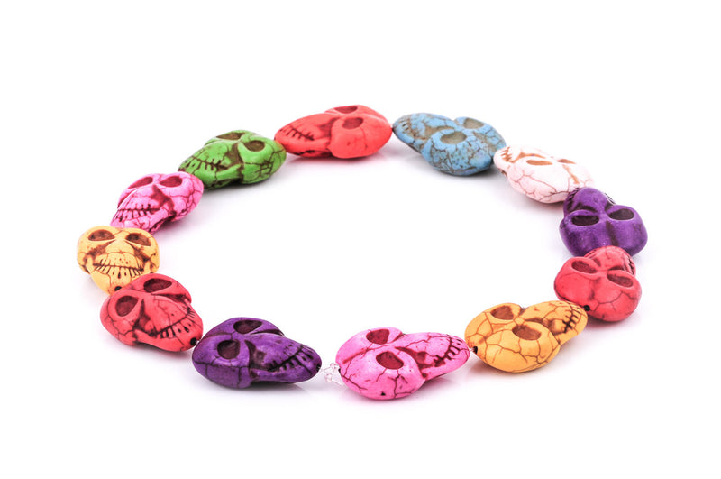 1 Strand Mixed Colors ALIEN SKULL Howlite Stone Skulls  32mm how0290