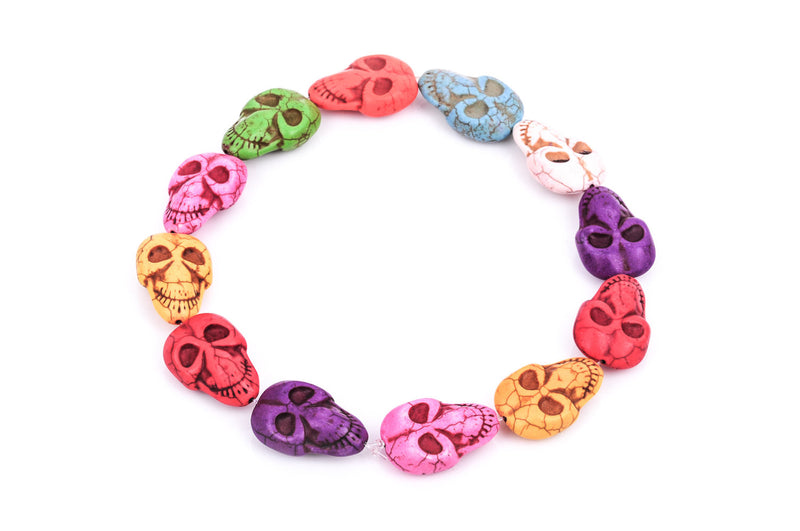 1 Strand Mixed Colors ALIEN SKULL Howlite Stone Skulls  32mm how0290