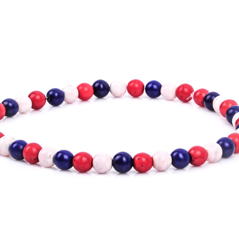 8mm Howlite Stone Beads ROUND Ball, Mixed Colors Red, White, Blue how0378