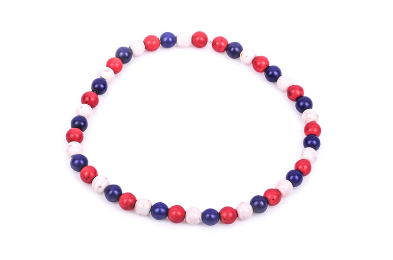 12mm Howlite Stone Beads ROUND Ball, Mixed Colors Red, White, Blue how0377