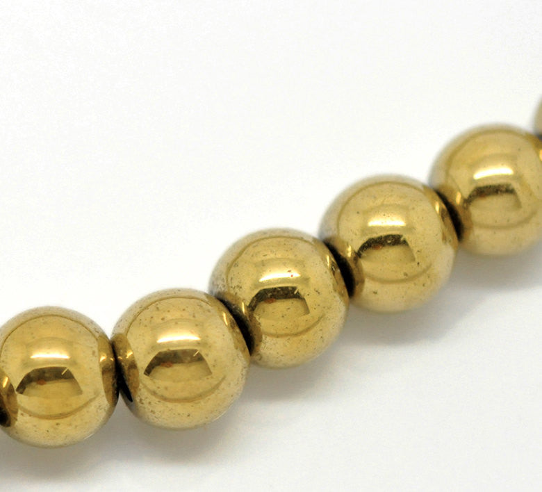 8mm Round Titanium Coated GOLD HEMATITE Gemstone Beads, full strand,  ghe0011