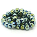1 Strand 8mm Round Titanium Coated PEACOCK GREEN HEMATITE Gemstone Beads  ghe0013