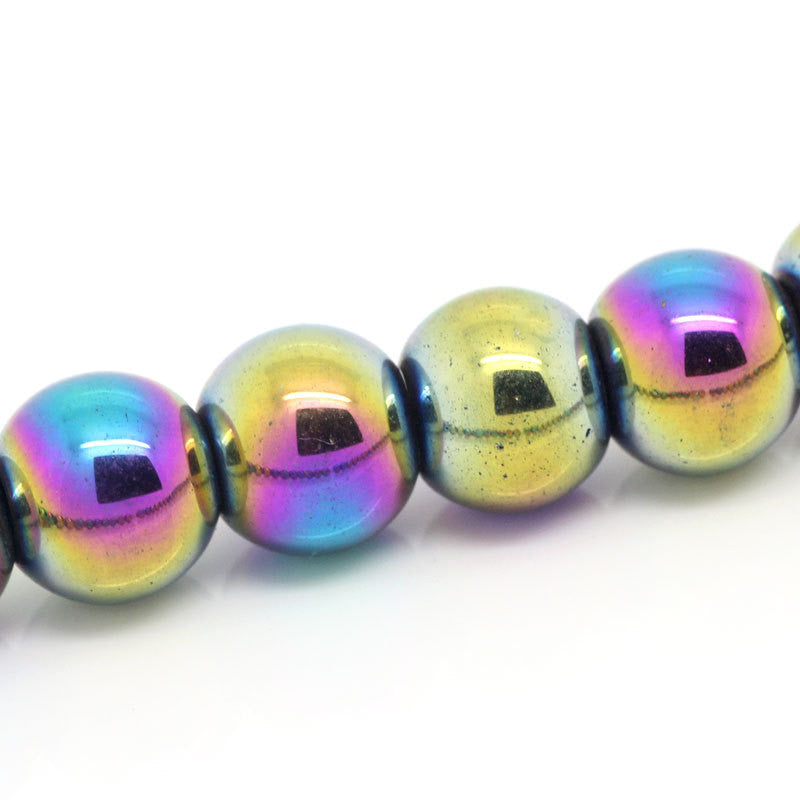 8mm Round Titanium Coated MARDI GRAS HEMATITE Gemstone Beads, full strand,  ghe0014
