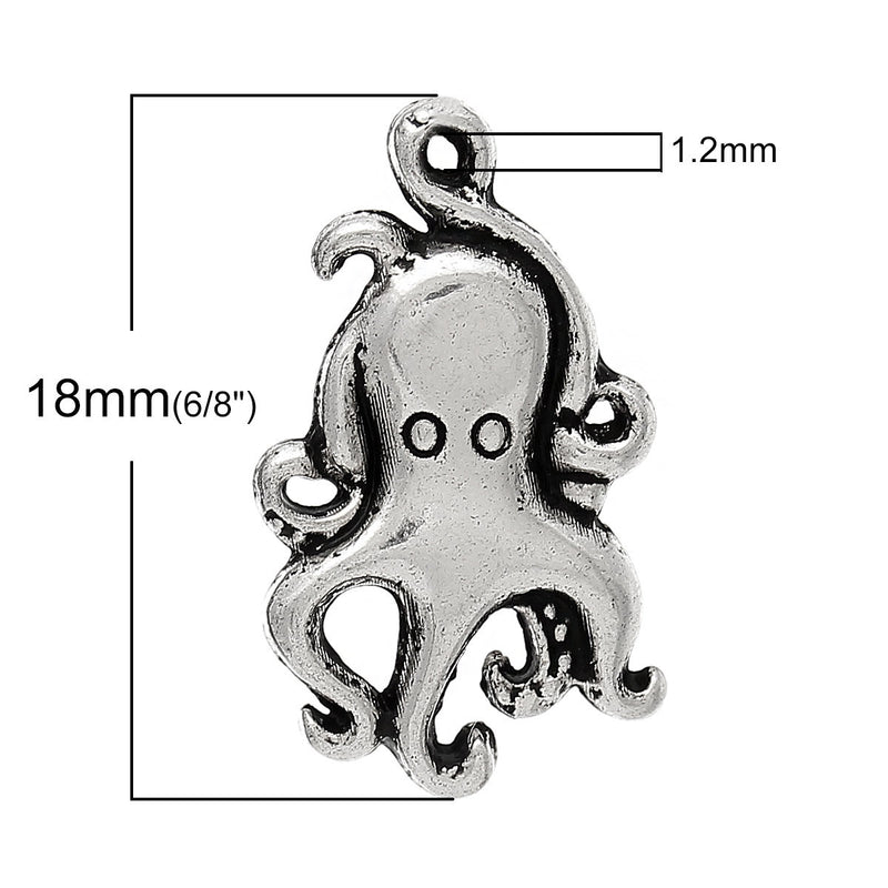 10 Silver Tone Metal Small OCTOPUS Charm Pendants  chs1300