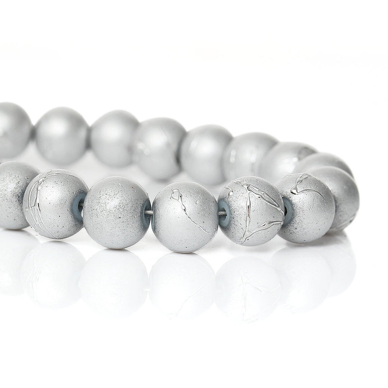 50 SILVER GREY Metallic Drizzle Glass Beads, Round, 8mm bgl0481