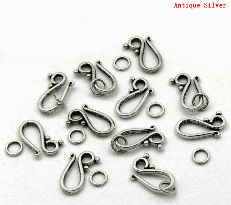 10 Sets Antique Silver Metal S Clasps with Soldered Ring, fcl0111