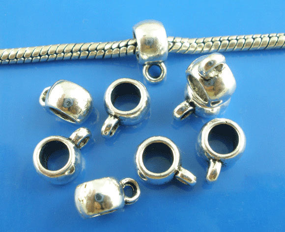 20 Silver Tone Bail Beads. Fits European Style Bracelets and Necklace Chains  FBA0019