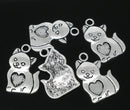 10 Silver Tone Metal Smiling CAT kitten Charms Pendants chs0724