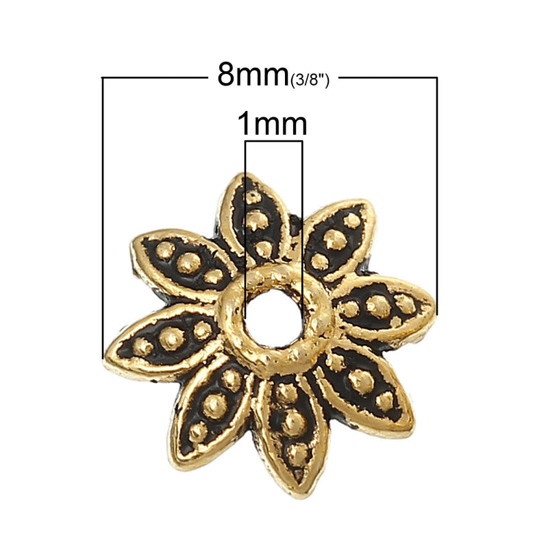 50 Gold Tone Metal Flower Bead Caps 8x7mm (Fits 10mm beads)  fin0223