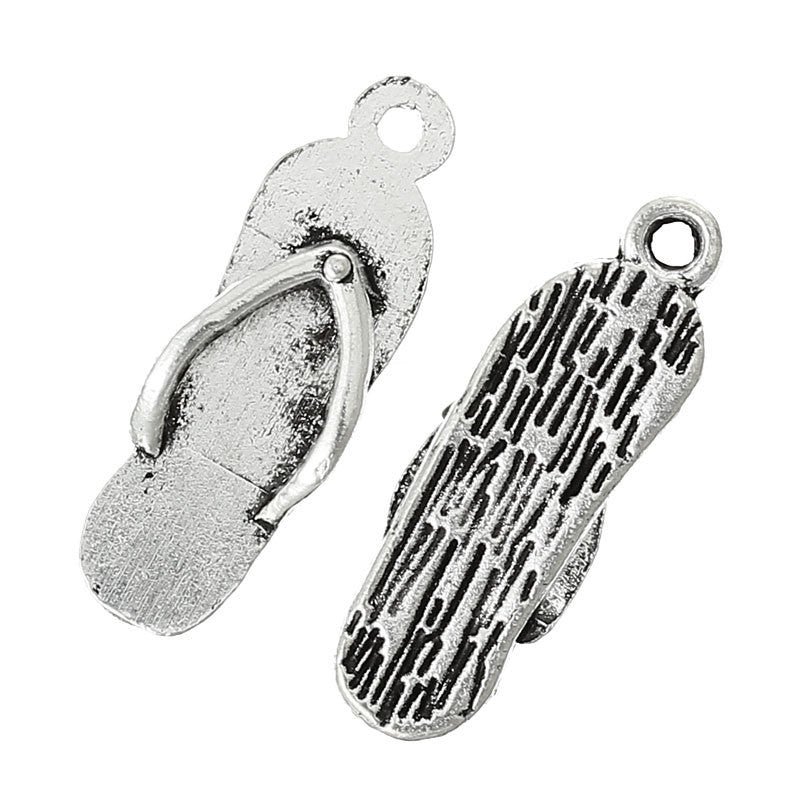 10 Antique Silver FLIP FLOP Sandal Charm Pendants  chs1340