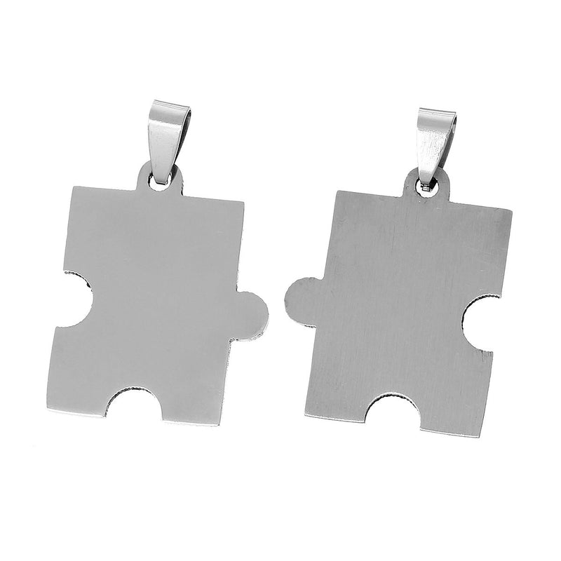 2 Stainless Steel PUZZLE PIECE Metal Stamping Blank Charm Pendants with Bail, 1-5/8" x 1" . 15 gauge  msb0136