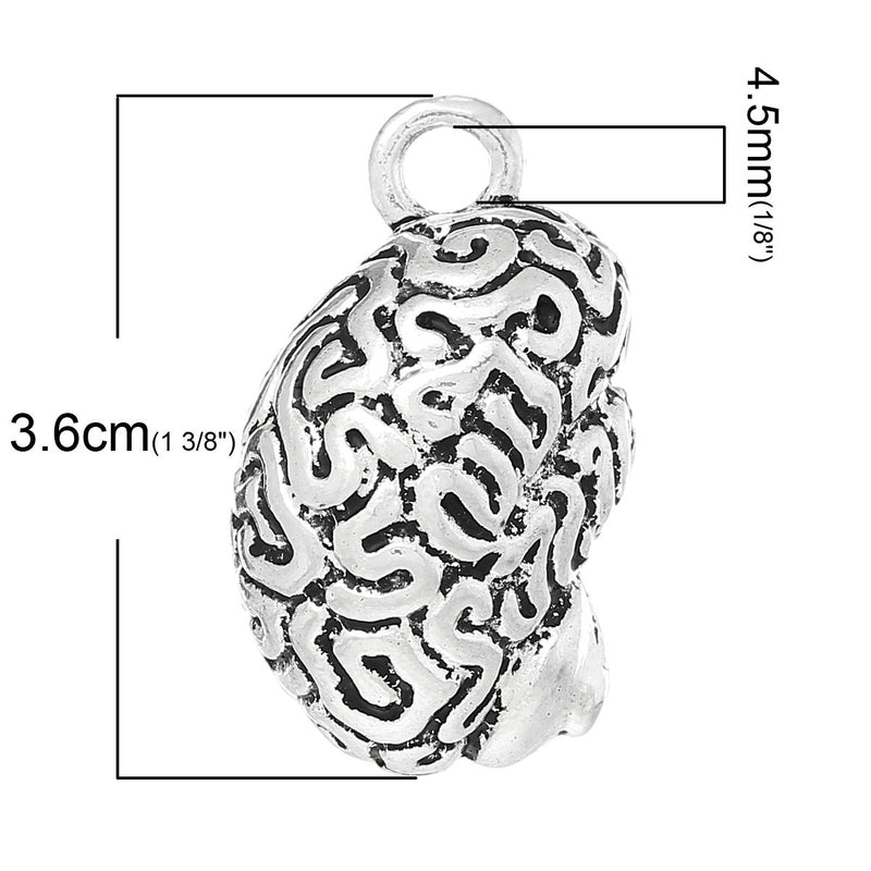 1 Large Antique Silver 3D Anatomical Human BRAIN Charm Pendant  chs1334