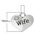 1 Antique Silver Rhinestone "Wife" Heart Charm Pendant 16x14mm  chs1338a