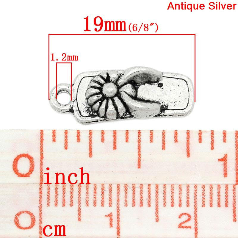 10 Antique Silver FLOWER FLIP Flop Sandal Charm Pendants  chs1339