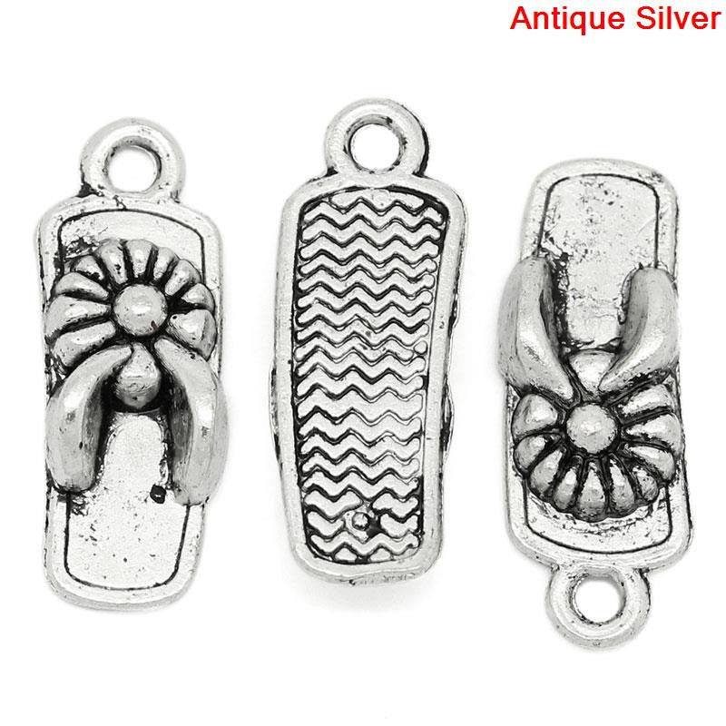 10 Antique Silver FLOWER FLIP Flop Sandal Charm Pendants  chs1339