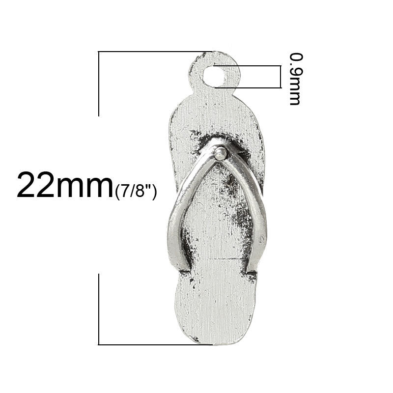 10 Antique Silver FLIP FLOP Sandal Charm Pendants  chs1340