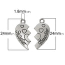 5 Sets Antique Silver Carved MOTHER and DAUGHTER Heart Charm Pendants  chs1344