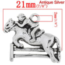 4 Antique Silver Leaping HORSE and JOCKEY Charm Pendants  chs1350