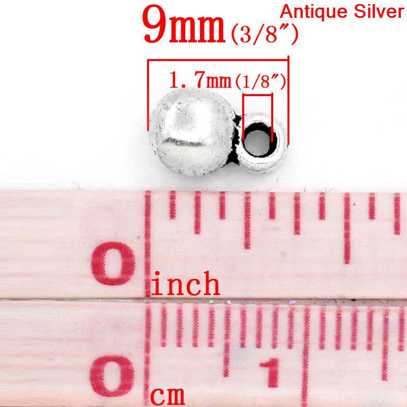 10 Small Antique Silver Ball Charm Pendants  chs1352