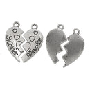 5 Sets Antique Silver Carved MOTHER and DAUGHTER Heart Charm Pendants  chs1344