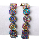 6 Titanium Coated HEMATITE Gemstone ROSE Flower Beads . genuine carved stone 12mm, ghe0023