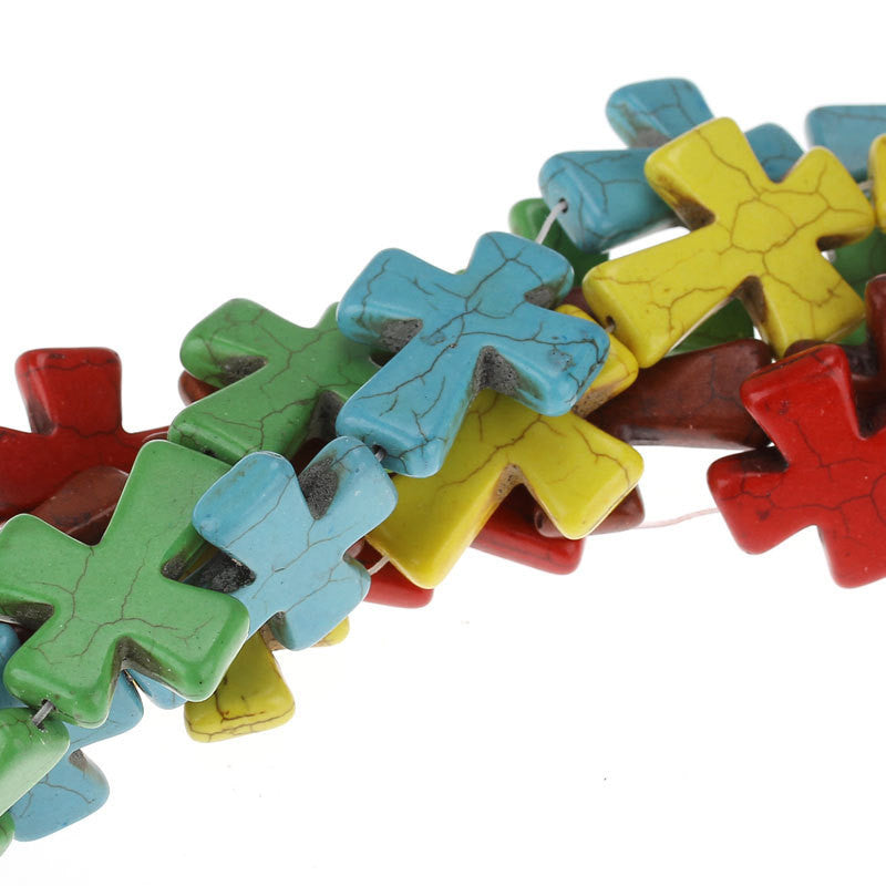 5 Strands bulk package Large Howlite Stone Beads MIXED COLORS Maltese CROSS  36x30mm  how0314