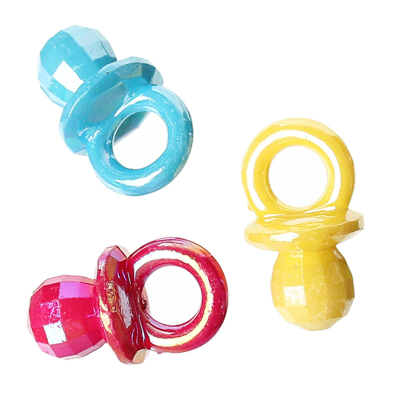 200 bulk pkg AB Coated Faceted Acrylic BABY Pacifier Charms, mixed colors, 21mm  cha0095b
