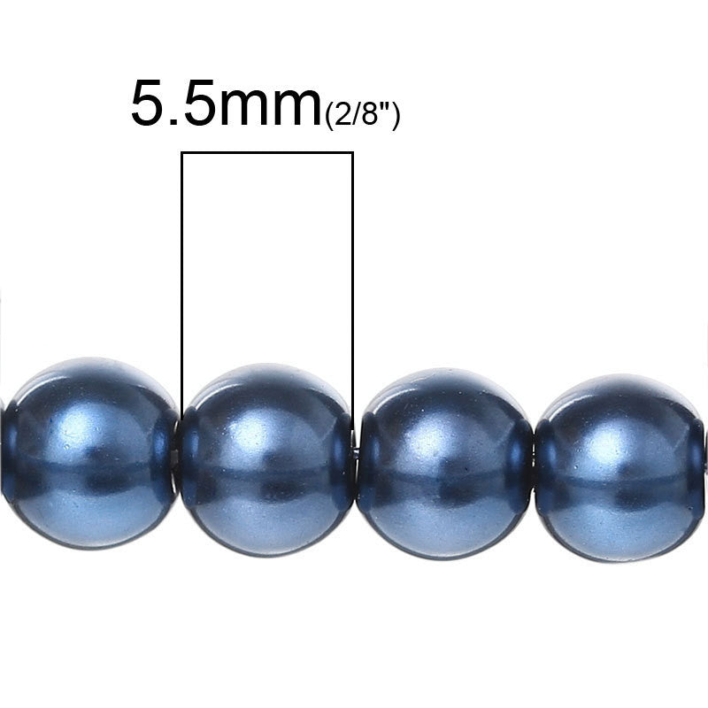 6mm NAVY BLUE Round Glass Pearl Beads, 32-7/8" long strand about 152 beads  bgl0710