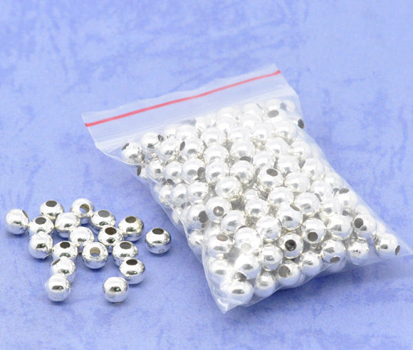 200 Bright Silver Metal ROUND 6mm Beads bme0099