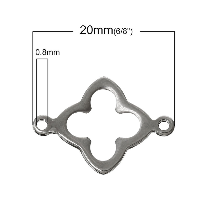 20 BULK Stainless Steel Metal Open FLOWER Quatrefoil Diamond Connector Links, 20x14mm  chs1354b