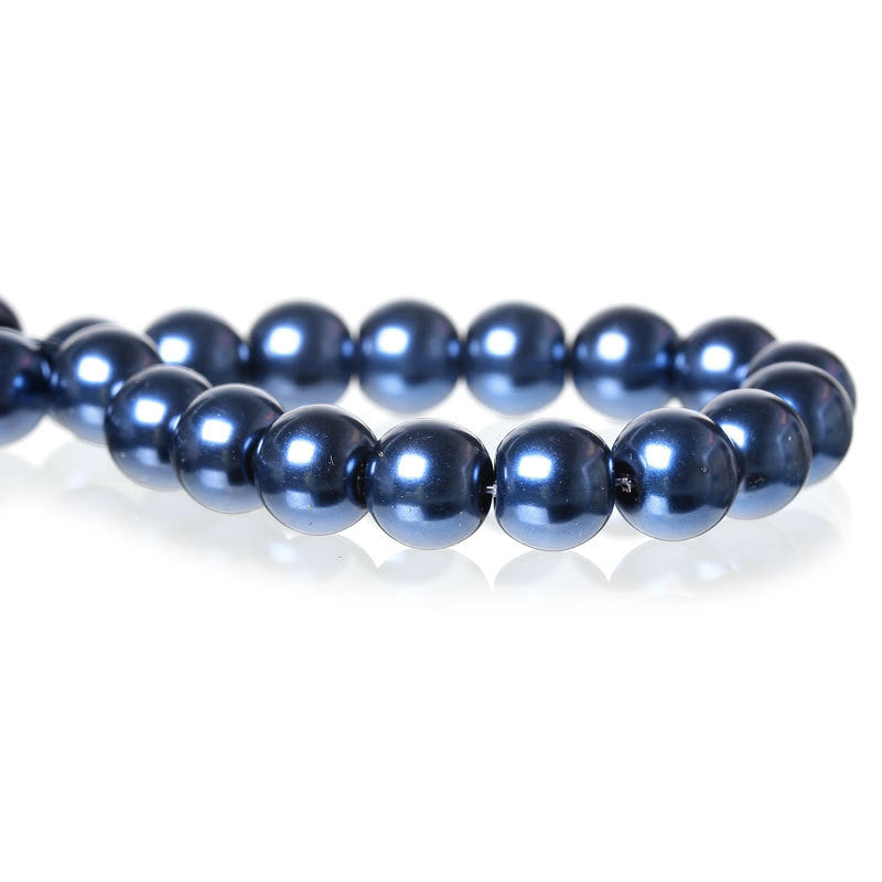 50 8mm NAVY BLUE Round Glass Pearl Beads  bgl0711