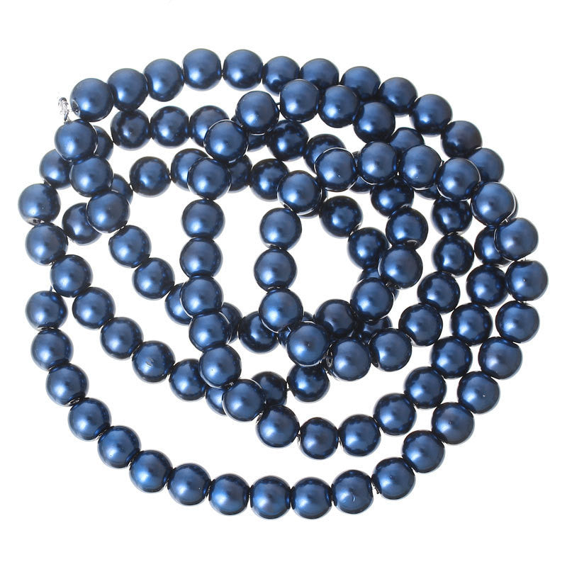 50 8mm NAVY BLUE Round Glass Pearl Beads  bgl0711