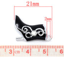 4 Silver Tone Rhinestone BLACK Enamel High-Heeled Boots Charm Pendants 21x15mm  che0355