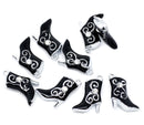 4 Silver Tone Rhinestone BLACK Enamel High-Heeled Boots Charm Pendants 21x15mm  che0355
