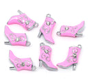 4 Silver Tone Rhinestone PINK Enamel High-Heeled Boots Charm Pendants 21x15mm  che0357