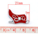 4 RED High-Heeled Boots Charm Pendants with rhinestones, Red enamel, silver metal, 21x15mm  che0358