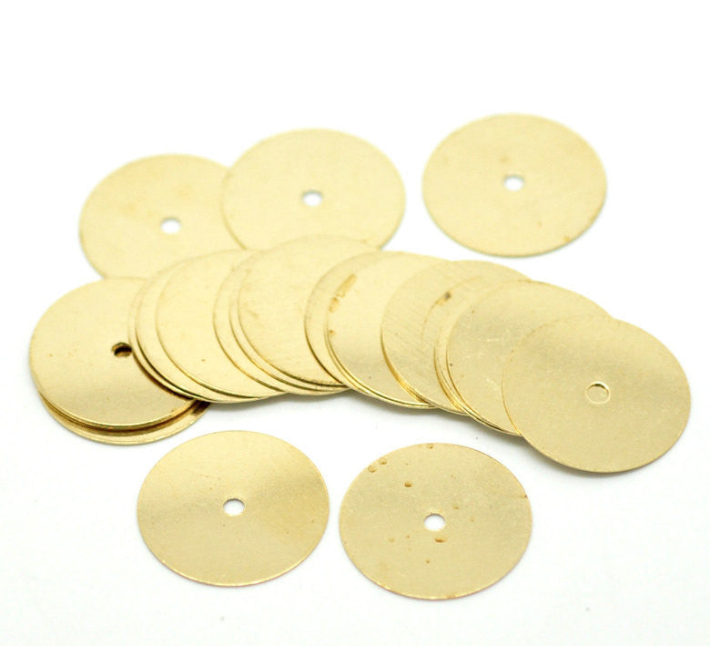 10 Brass CIRCLE DISC Metal Stamping Blanks, center punched hole, 18mm, 28 gauge  msb0169