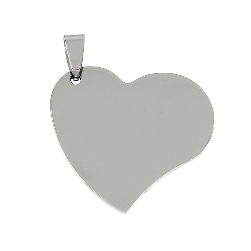 1 Stainless Steel WAVY HEART Metal Stamping Blank Charm Pendant with Bail, 1-5/8" x 1-2/8" . 15 gauge  msb0156