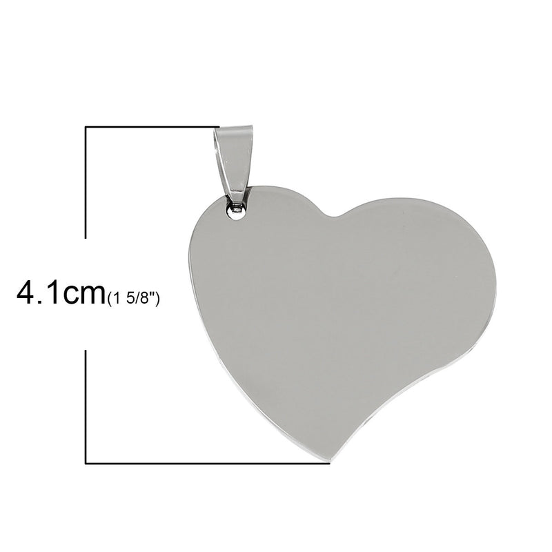 1 Stainless Steel WAVY HEART Metal Stamping Blank Charm Pendant with Bail, 1-5/8" x 1-2/8" . 15 gauge  msb0156