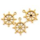 5 Gold Tone SHIP'S Wheel Charm Pendants  chg0124