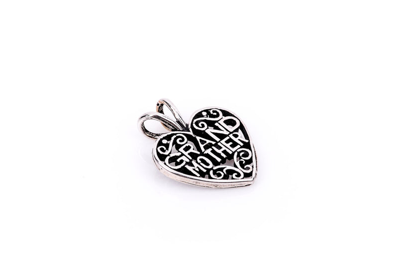 Filigree Open GRANDMOTHER Heart Sterling Silver Charm Pendant,  pms0044