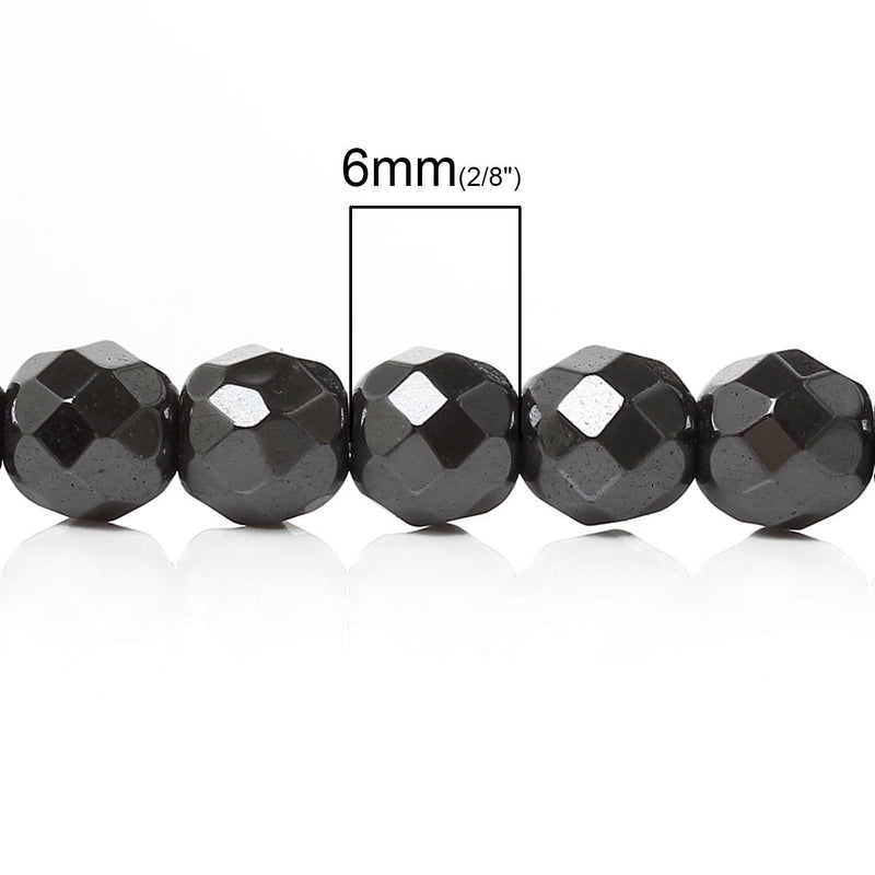 1 Strand 6mm Gunmetal Faceted Hematite Gemstone Beads  ghe0026