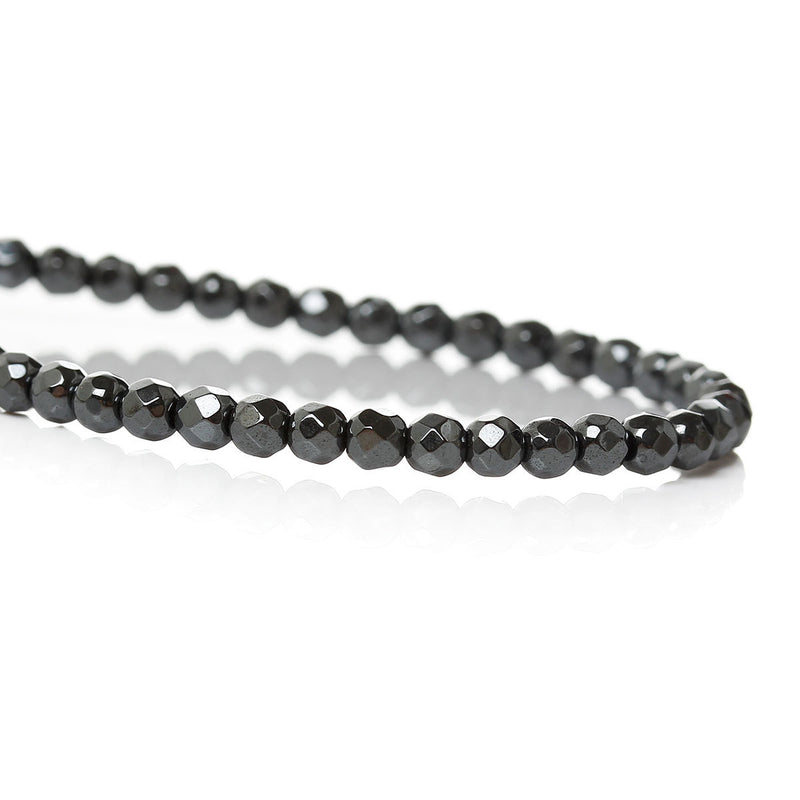 1 Strand 4mm Gunmetal Faceted Hematite Gemstone Beads  ghe0029
