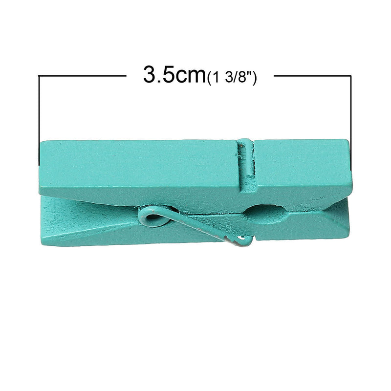 50 bulk package Small Painted Wood Clothespin Clip Findings, TEAL TURQUOISE BLUE  fin0232