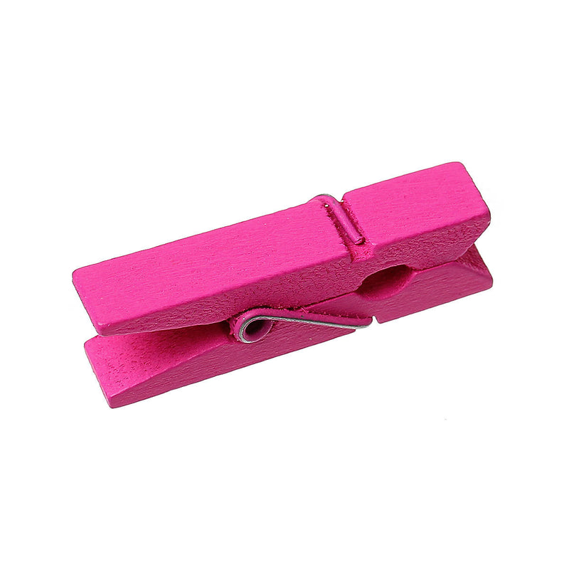 50 bulk package Small Painted Wood Clothespin Clip Findings, HOT PINK FUCHSIA  fin0235