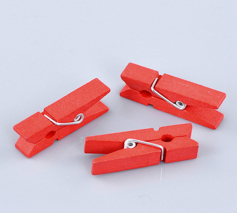 50 bulk package Small Painted Wood Clothespin Clip Findings, RED  fin0244