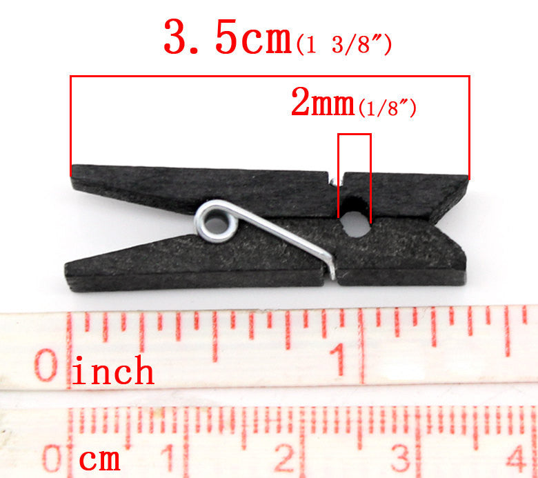 50 bulk package Small Painted Wood Clothespin Clip Findings, BLACK  fin0245