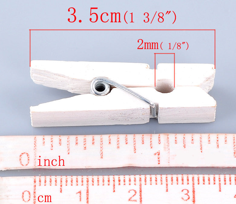 50 bulk package Small Painted Wood Clothespin Clip Findings, WHITE  fin0246