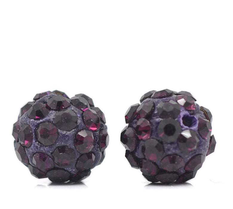 10 Bulk Package DARK PURPLE Polymer Clay and Pave' Round Rhinestone Beads, 10mm  pol0102