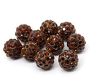 10 Bulk Package COFFEE BROWN Polymer Clay and Pave' Round Rhinestone Beads, 10mm  pol0103